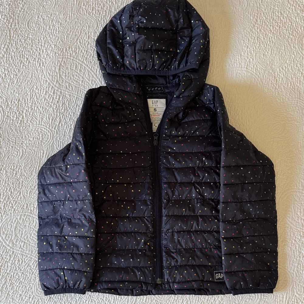 GAP Kids Dark Blue Puffer with Multicolor Hearts